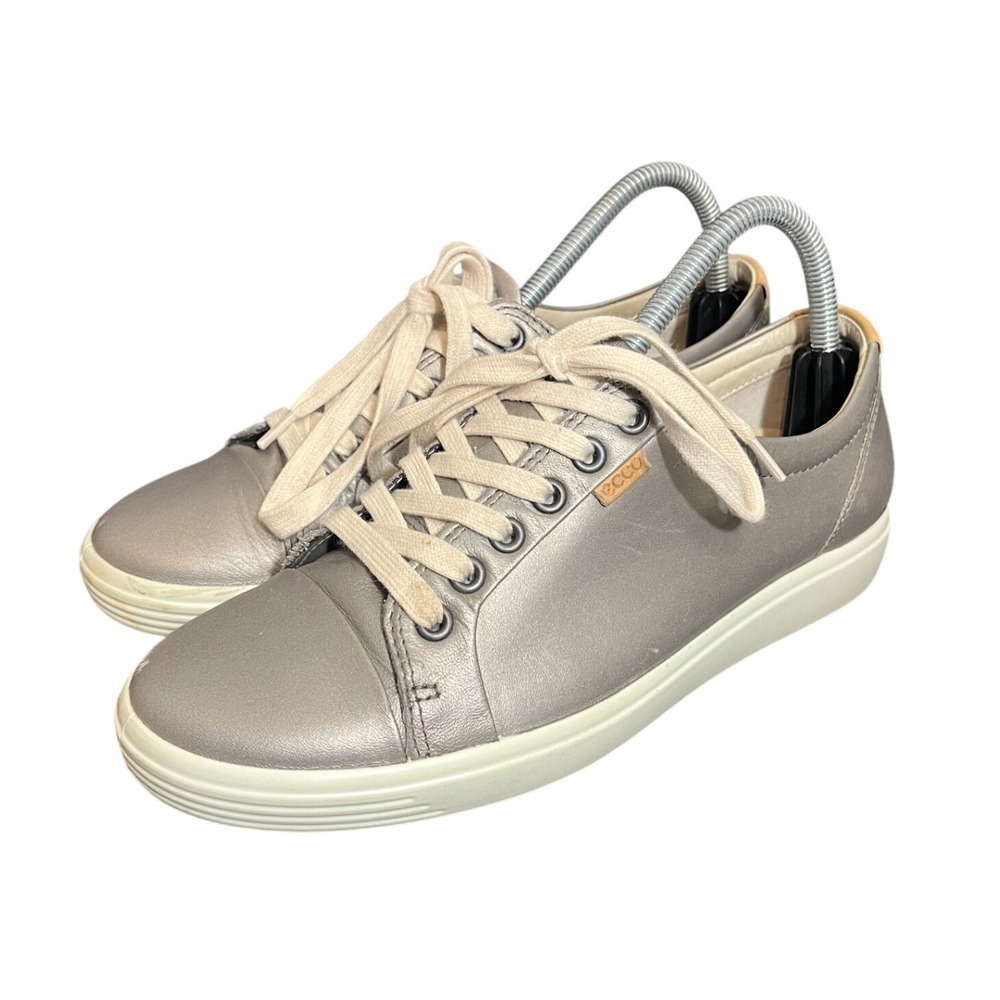 ECCO Soft 7 Sneakers Womens 39 US 8 Metallic Grey Leather Lace Up Low‎ Top